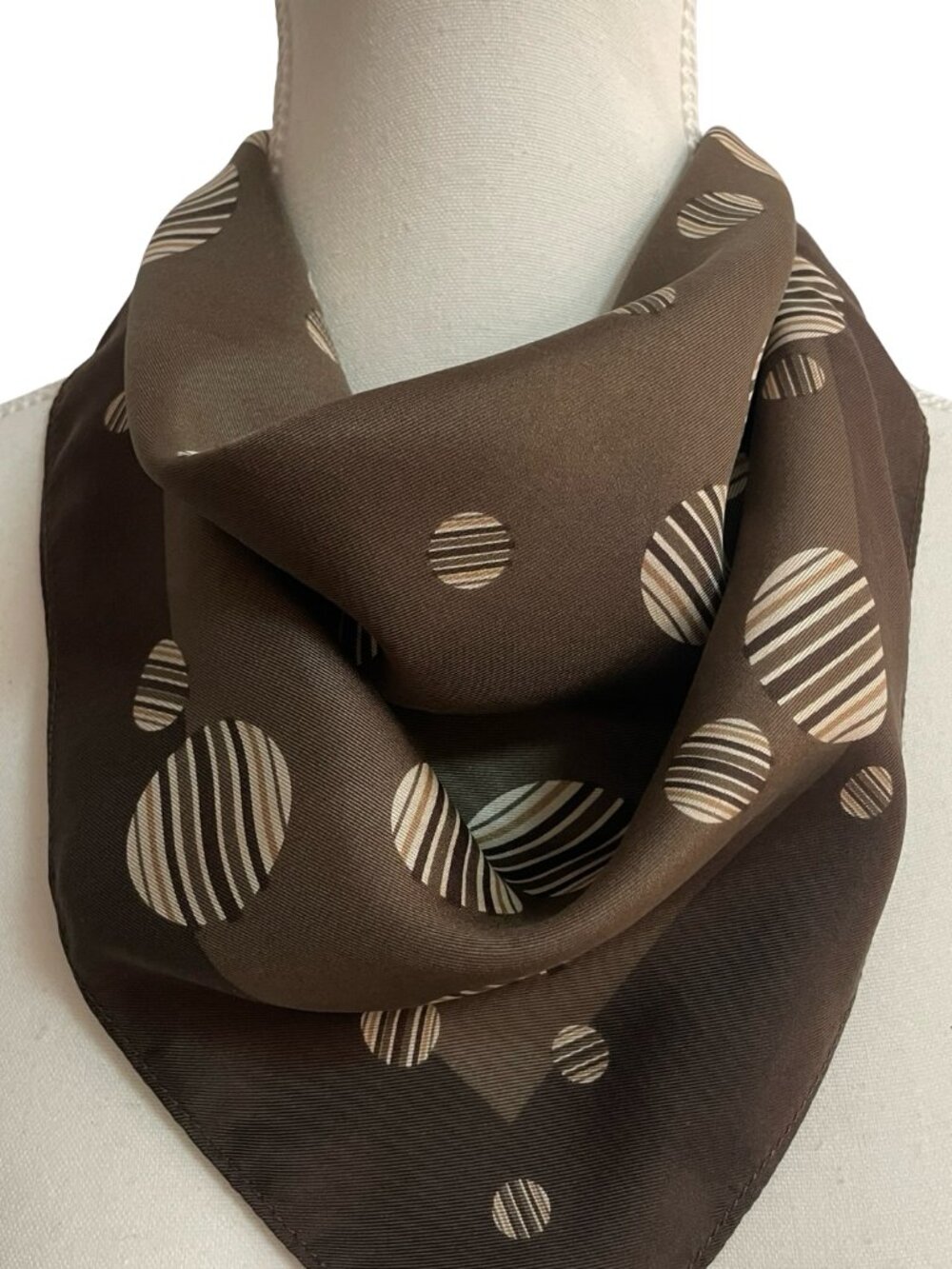 Jacob 100% Silk Square Scarf – Brown Cream Striped Polka Dot